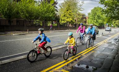 Family cycling in Greater Manchester